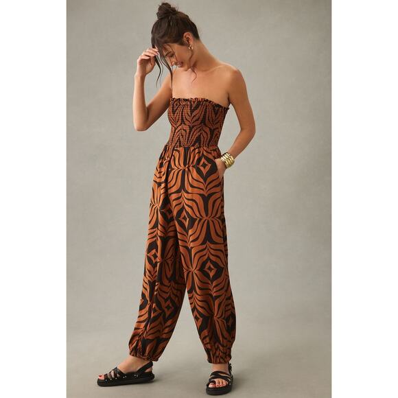 Anthropologie Pants - ANTHROPOLOGIE Women's Printed Balloon-Leg Jumpsuit Size SP In Dark Orange